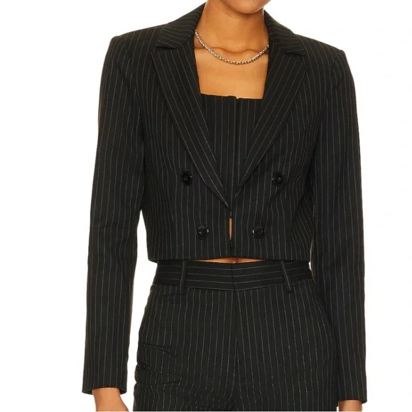 ALICE + OLIVIA Maya Cropped Pinstrip Jacket